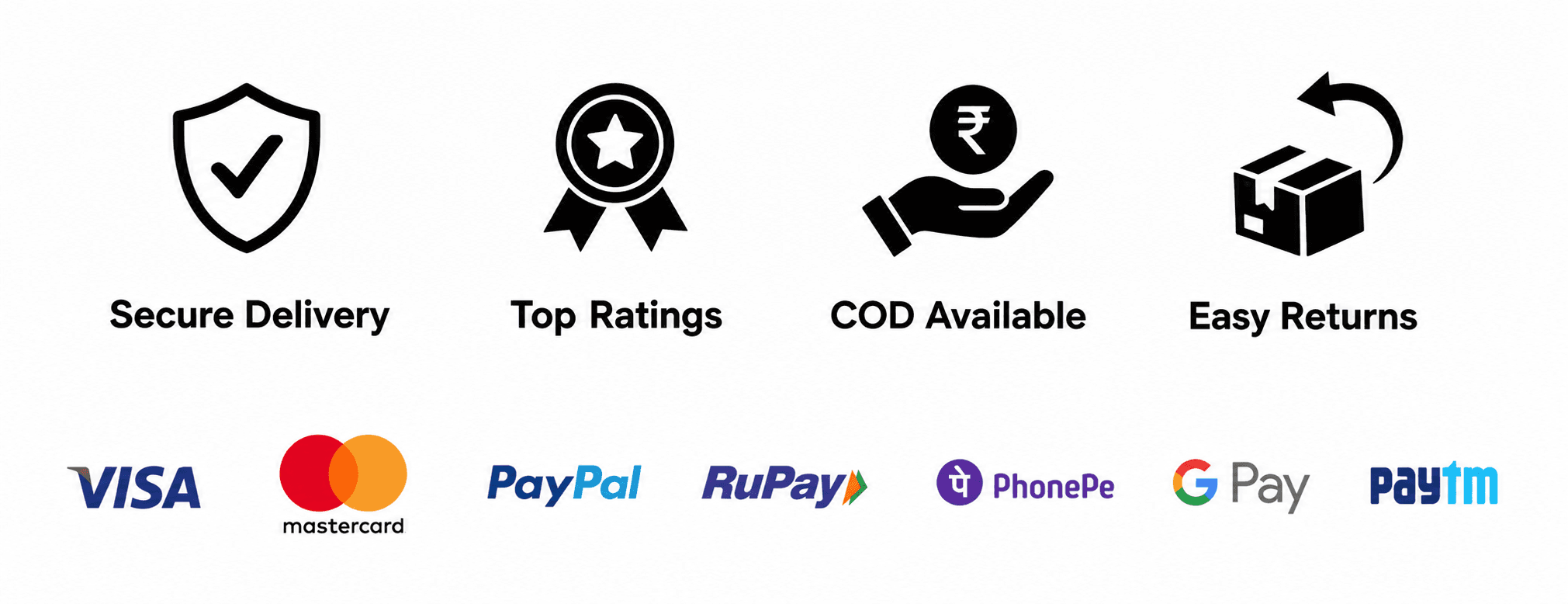 Secure delivery, top ratings, cash on delivery and easy returns. Visa, Mastercard, PayPal, RuPay, PhonePe, Google Pay and Paytm accepted.